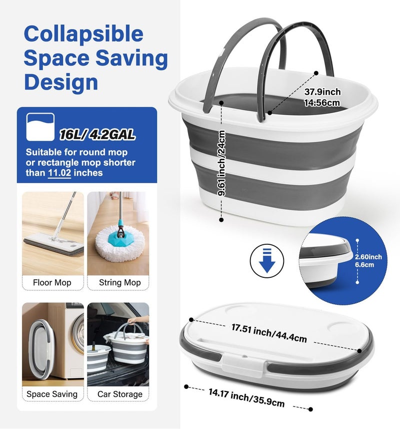 Lesipee Upgraded 16L Collapsible Mop Bucket with Multi-Functional Lid, 4-in-1 Foldable Silicone Tub with Table Surface, Floor Stand, Space Saving 4.2 Gallon Storage Solution for Home & Outdoor - Image 2